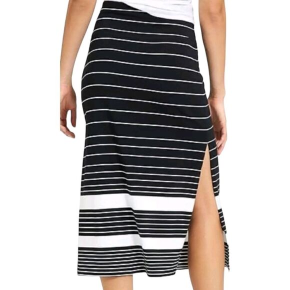 Athleta Skirt Size Xs Black White Stripe Side Slits Pull On Stretch Nautical. Co - Picture 7 of 15